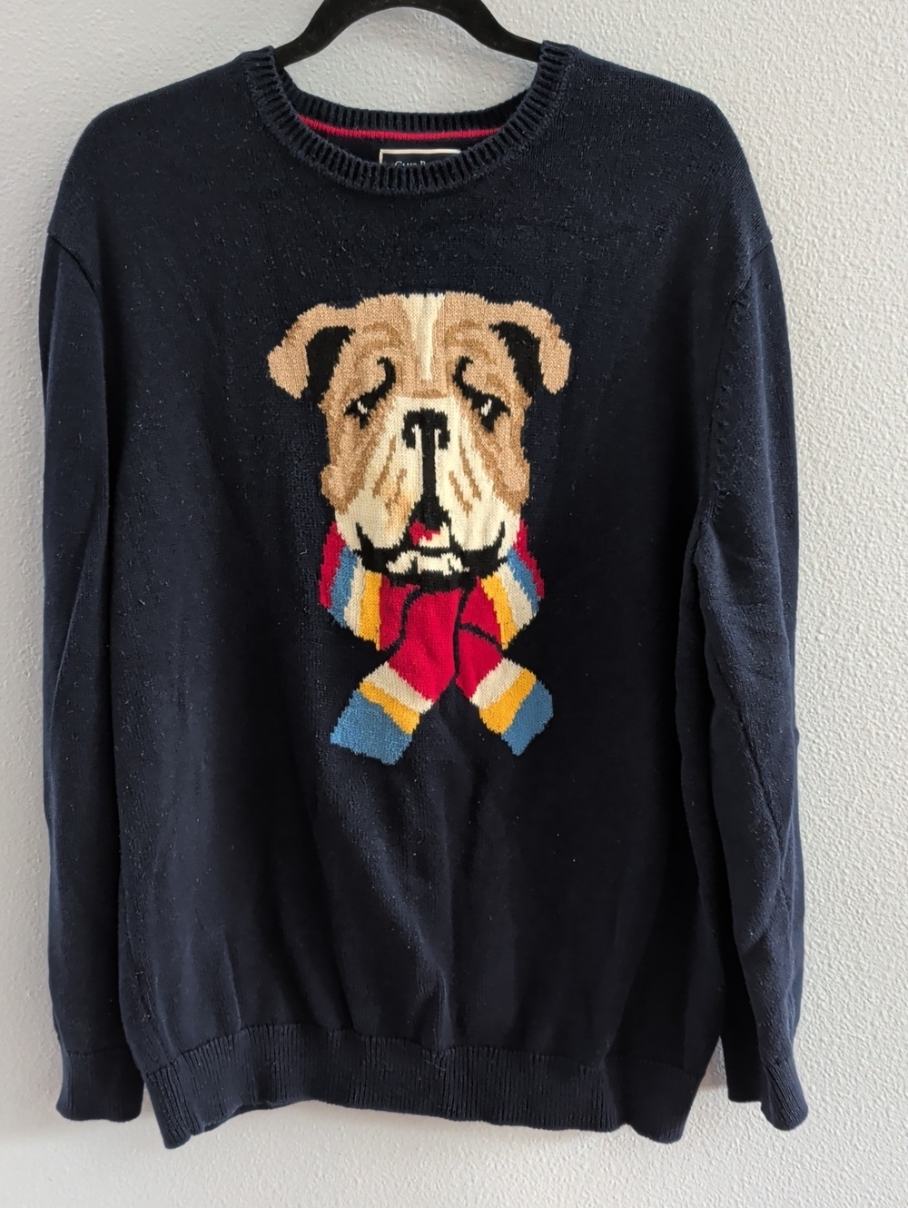 Club Room Novelty Men's Navy Bulldog Intarsia Crewneck Sweater